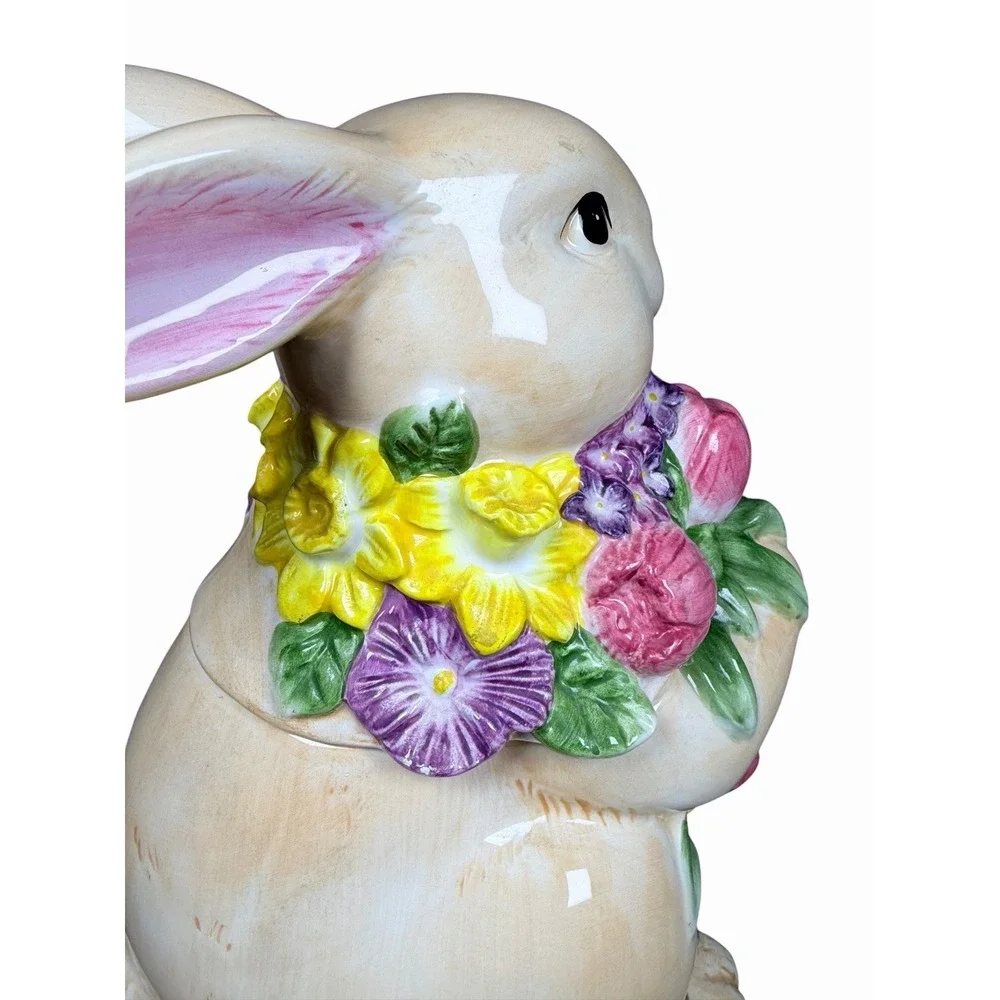 Harry & David Easter Bunny Cookie Jar Floral Rabbit Ceramic‎ Canister Spring